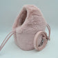 Plush Faux Fur Bucket Handbag with Drawstring and Removable Strap - Blush - Bucket Bag