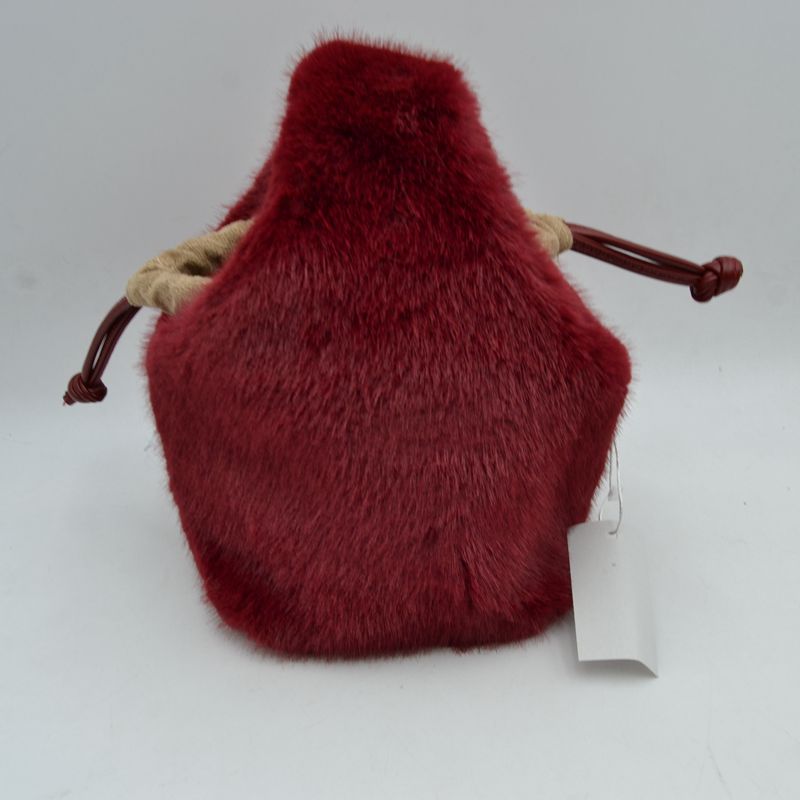 Plush Faux Fur Bucket Handbag with Drawstring and Removable Strap - Bucket Bag