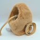 Plush Faux Fur Bucket Handbag with Drawstring and Removable Strap - Tan - Bucket Bag