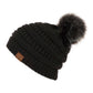 C.C Solid Ribbed Hat With Matching Faux Fur Pom