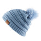 C.C Solid Ribbed Hat With Matching Faux Fur Pom