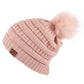 C.C Solid Ribbed Hat With Matching Faux Fur Pom