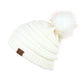 C.C Solid Ribbed Hat With Matching Faux Fur Pom