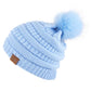 C.C Solid Ribbed Hat With Matching Faux Fur Pom