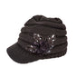 C.C Ribbed Knitted Brim Beanie Hat With Flower Embellishment
