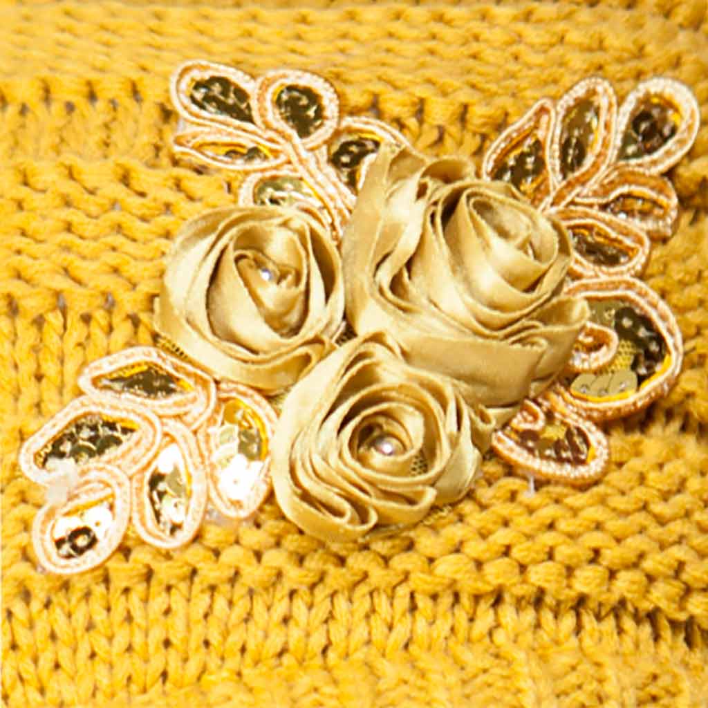 C.C Ribbed Knitted Brim Beanie Hat With Flower Embellishment