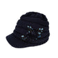 C.C Ribbed Knitted Brim Beanie Hat With Flower Embellishment