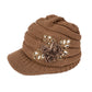 C.C Ribbed Knitted Brim Beanie Hat With Flower Embellishment
