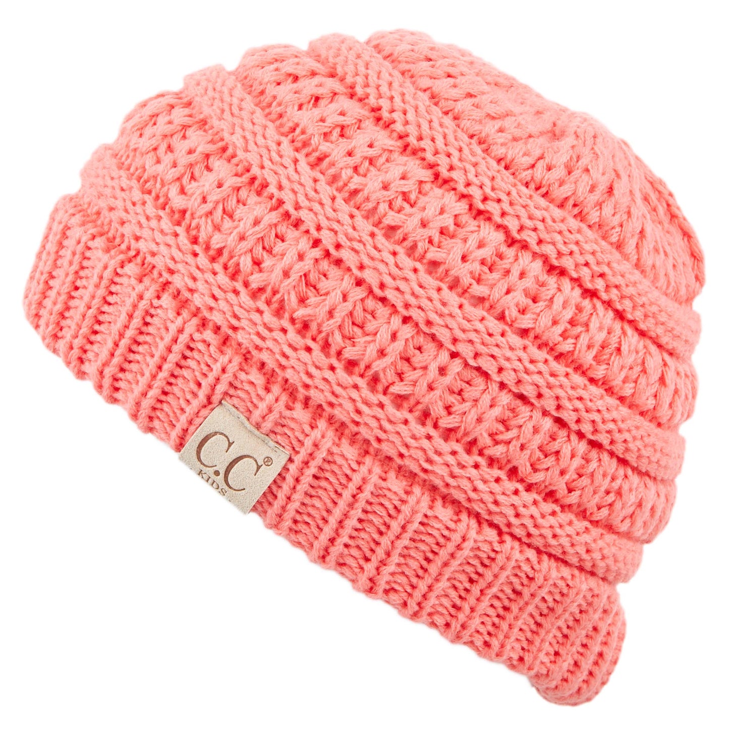 C.C Solid Knit Kids Beanie - Coral - Kid’S Beanies