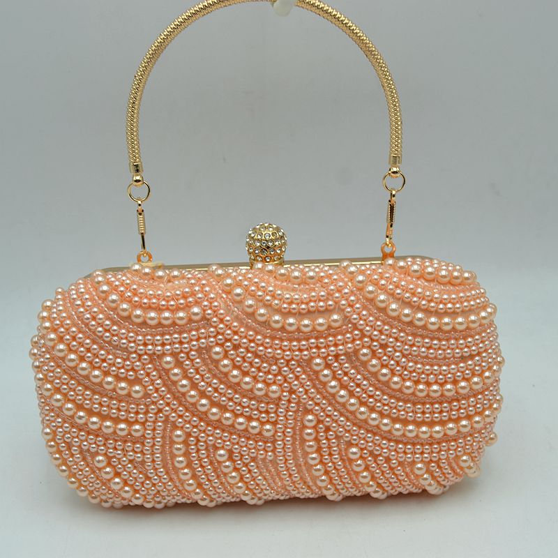 Embellished Evening Clutch Bag with Top Handle - Pink - Clutch Bags