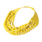 Yellow Chunky Acrylic Teardrop Beaded Multi-Layer Faux Leather Necklace features chunky faceted acrylic teardrop beads layered on a faux leather magnetic necklace. The unique design offers a modern, edgy look sure to add a touch of style to any outfit. The magnetic closure makes it easy to put on and take off, providing both convenience and security. Perfect for any occasion, this necklace is a must-have for any fashion-forward individual looking to make a statement. 