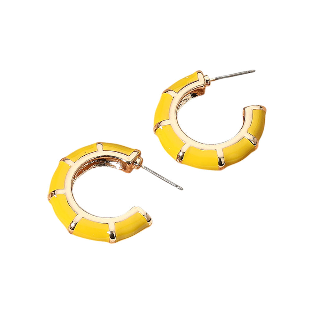 Enamel Bamboo Hoop Earrings - Yellow - Earrings