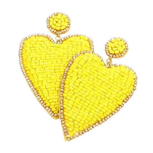 Yellow Felt Back Beaded Heart Earrings beautifully crafted design adds a gorgeous glow to any outfit. Perfect Birthday Gift, Anniversary Gift, Valentines Day Gift, Mother's Day Gift, Regalo Cumpleanos, Regalo Dia de las Madres, Mom Gift, Thank you Gift, Just Because Gift, Love you Gift, Prom Jewelry, Graduation Gift