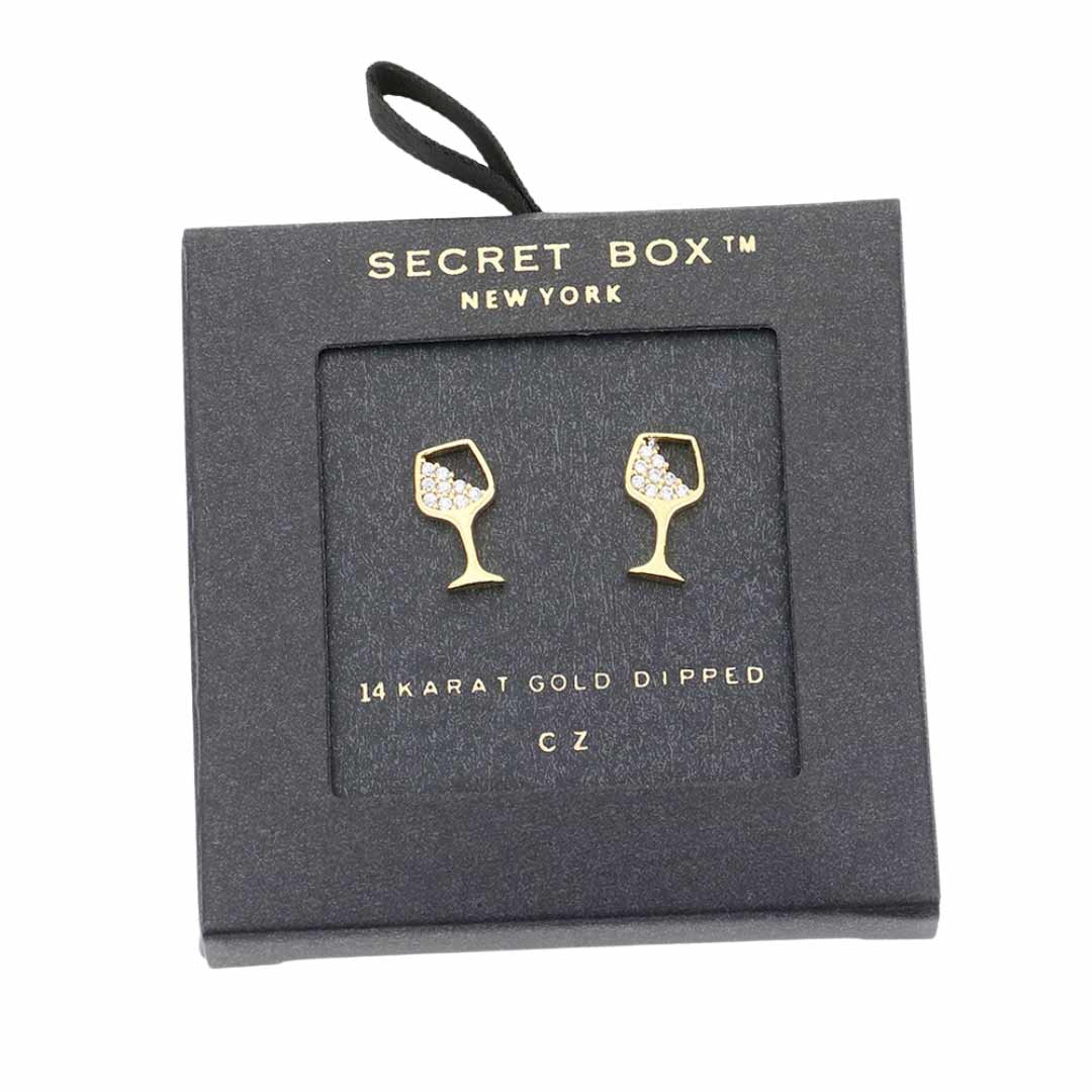 Yellow Gold Secret Box 14K Gold Dipped CZ Cocktail Stud Earrings, are fun handcrafted jewelry that fits your lifestyle, adding a pop of pretty color. Enhance your attire with these vibrant artisanal earrings to show off your fun trendsetting style. Great gift idea for your Wife, Mom, your Loving one, or any family member.