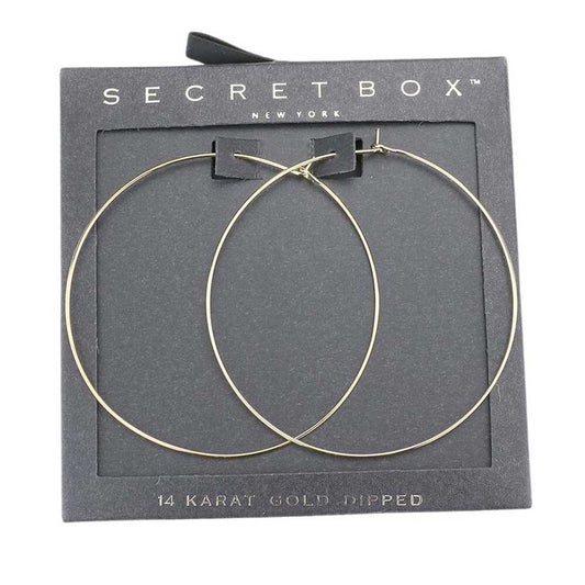 Yellow Gold Secret Box 14K Gold Dipped Metal Hoop Earrings, are fun handcrafted jewelry that fits your lifestyle, adding a pop of pretty color. Enhance your attire with these vibrant artisanal earrings to show off your fun trendsetting style. Great gift idea for your Wife, Mom, your Loving one, or any family member.