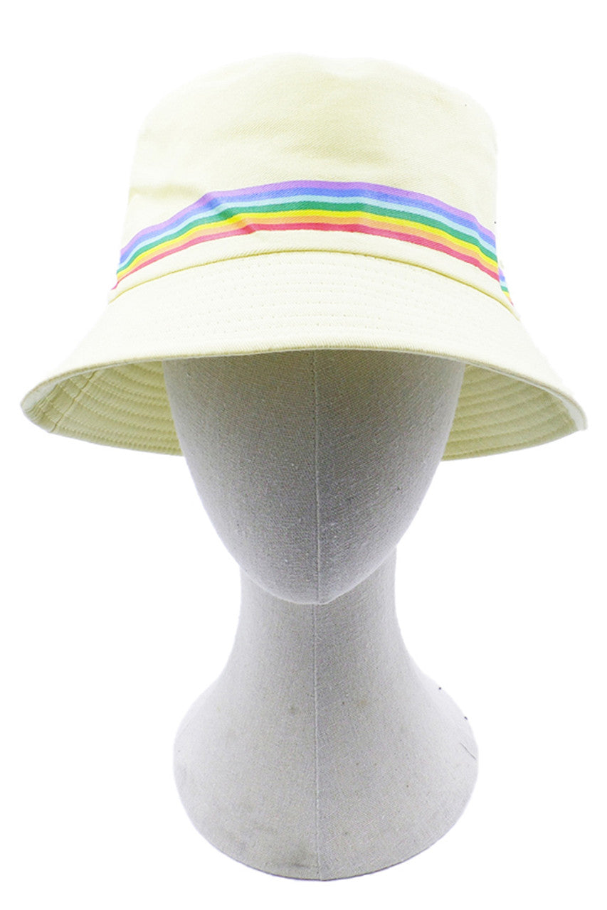 Yellow Rainbow Trim Solid Bucket Hat features a sophisticated solid construction enhanced by a vibrant rainbow trim detail. The balanced proportions offer optimal coverage while maintaining a streamlined profile. Superior stitching techniques ensure durability through repeated wear, while the thoughtfully designed crown depth provides ideal fit characteristics. An exemplary accessory that seamlessly merges technical performance with contemporary styling.