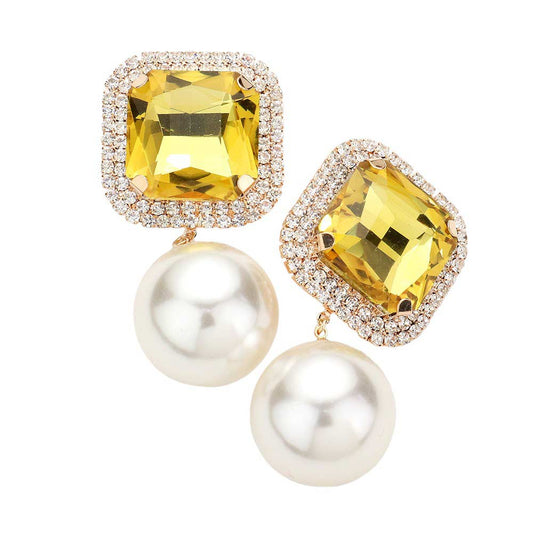 Yellow Square Stone Pearl Link Dangle Evening Clip on Earrings, make a fashionable addition to any ensemble. Crafted with a unique square stone and pearl link, these eye-catching earrings are perfect for any formal or special occasion. These clip-on earrings offer a secure fit and ensure complete comfort throughout the night.