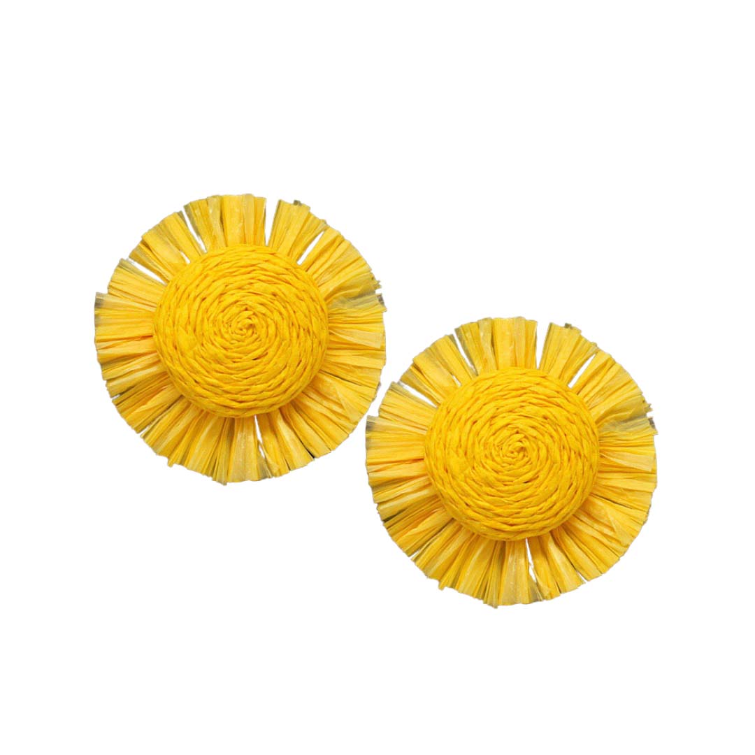 Yellow Swirl Raffia Centered Earrings, are fun handcrafted jewelry that fits your lifestyle, adding a pop of pretty color. Enhance your attire with these vibrant artisanal earrings to show off your fun trendsetting style. Great gift idea for your Wife, Mom, your Loving one, or any family member.