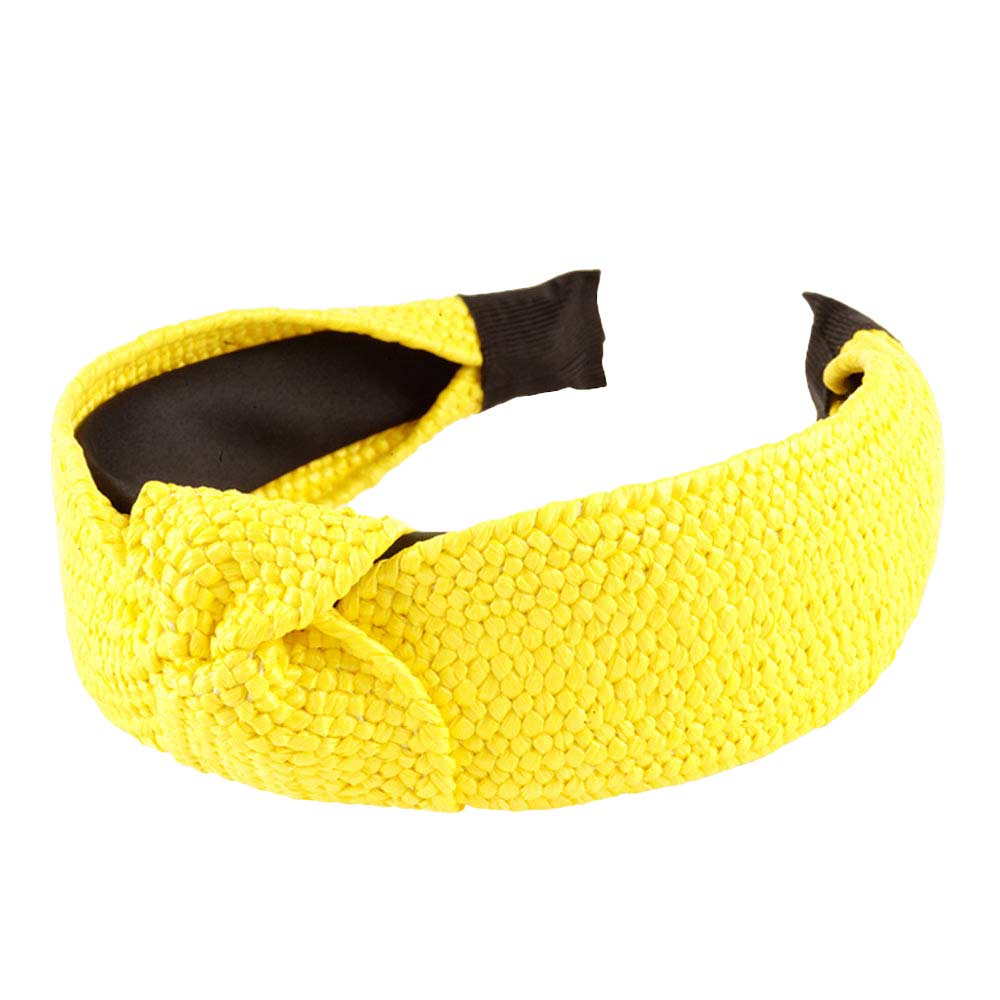 Yellow Trendy Straw Knot Burnout Headband, create a natural & beautiful look while perfectly matching your color with the easy-to-use straw knot burnout headband. Add a super neat and trendy knot to any boring style. Perfect for everyday wear, outdoor festivals, and more. Awesome gift idea for your loved one or yourself.
