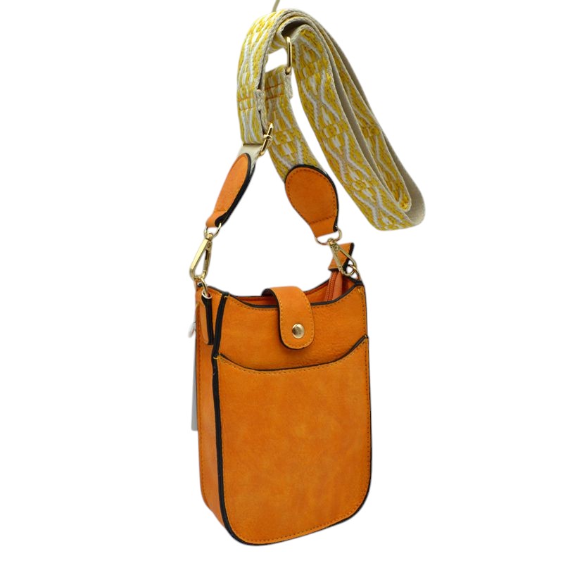 Vegan Leather Crossbody Bag with Adjustable Guitar Straps - Yellow - Crossbody Bags