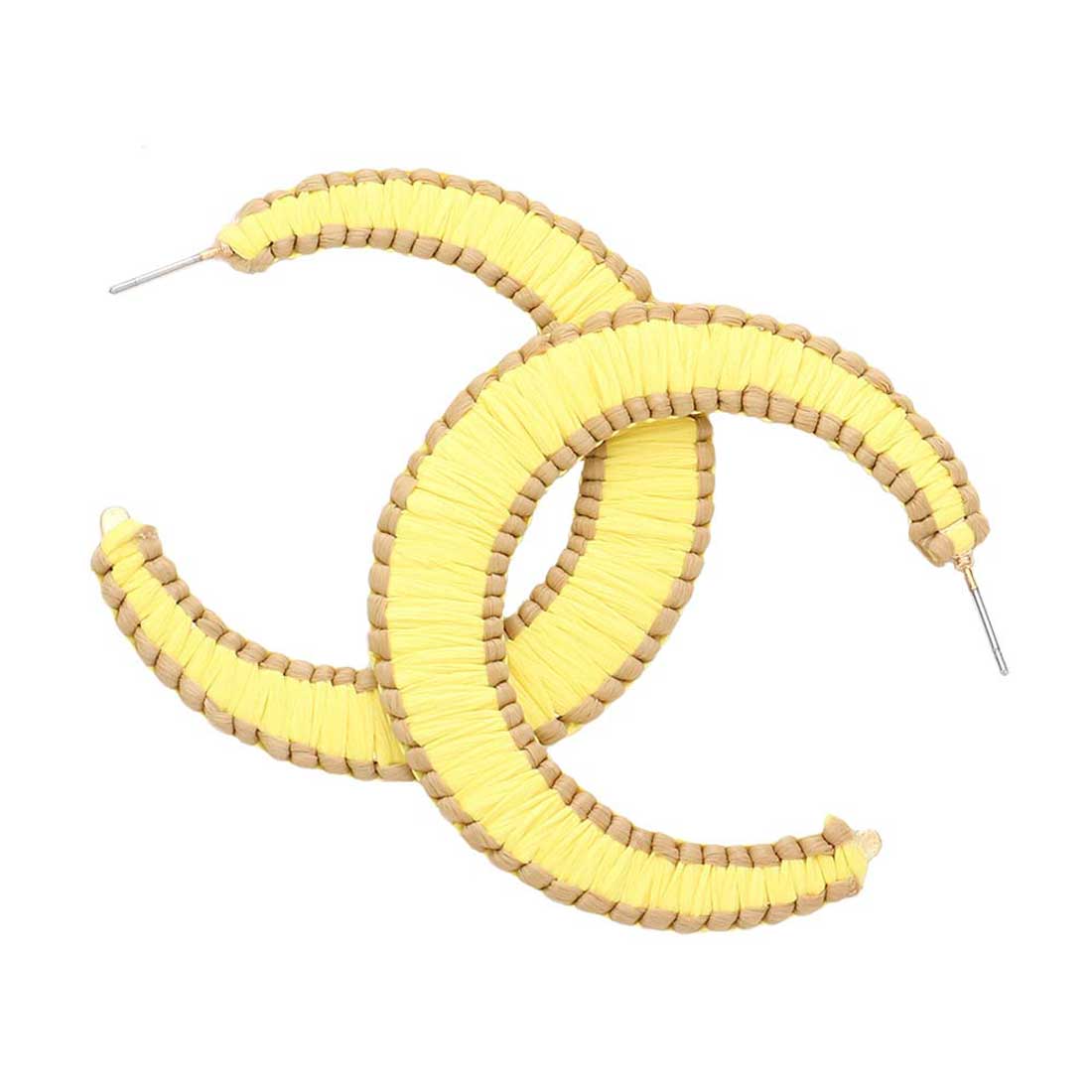 Yellow Woven Raffia Hoop Earrings! These dangly accessories bring a touch of shimmer and shine to any look. Great for birthdays, anniversaries, or just because - these earrings are the perfect gift for your special someone (or yourself!). Get ready to make a sartorial statement! Awesome everyday day wear, pairs well with any outfit.