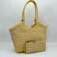 Yellow Infuse your daily routine with classic sophistication with this elegant two-piece handbag set, featuring a spacious shoulder tote and a matching zip-around wristlet wallet. The tote showcases a beautiful multi-tonal woven tweed pattern, sharply contrasted by clean, structured top borders and reinforced base corners that preserve its graceful shape. Designed with extra-long, arched shoulder straps that slip comfortably over your arm
