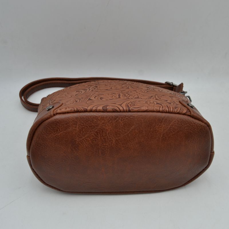 Embossed Floral Multi-Zipper Crossbody Bag with Adjustable Strap - Cross Body Bag