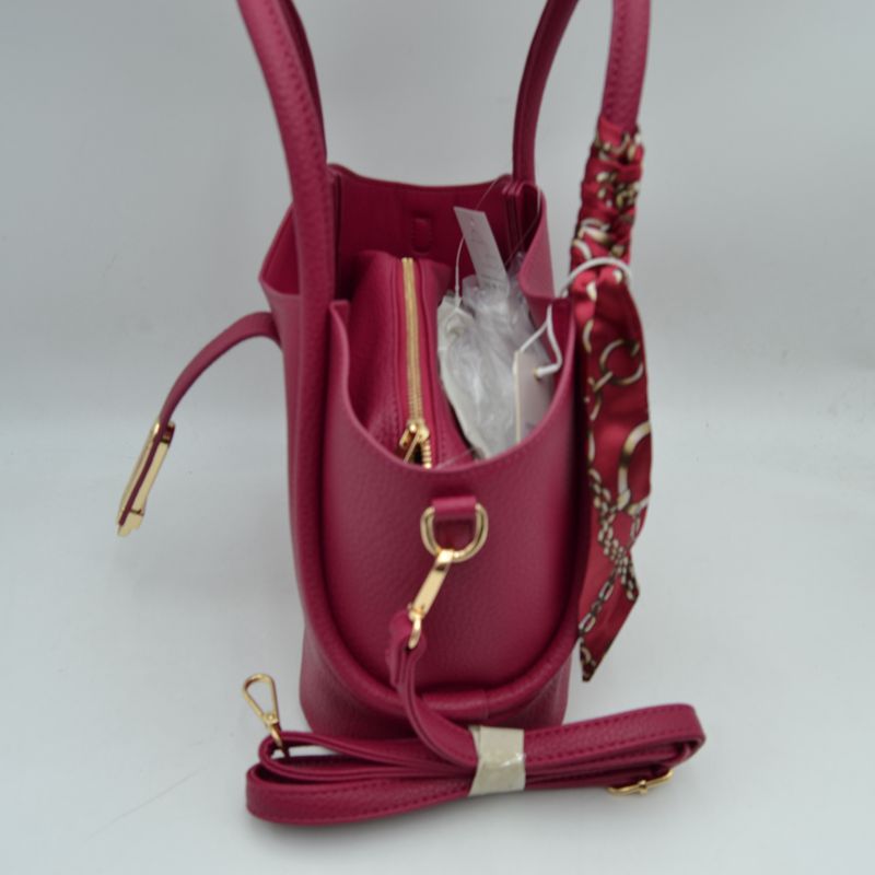 Pebbled Handbag with Scarfed Top Handles and Crossbody Strap - Hand Bag