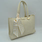 Pebbled Tote Bag with Dual Top Handles and Scarf Accent - Off-White - Tote Bag