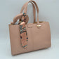 Pebbled Tote Bag with Dual Top Handles and Scarf Accent - Mauve - Tote Bag