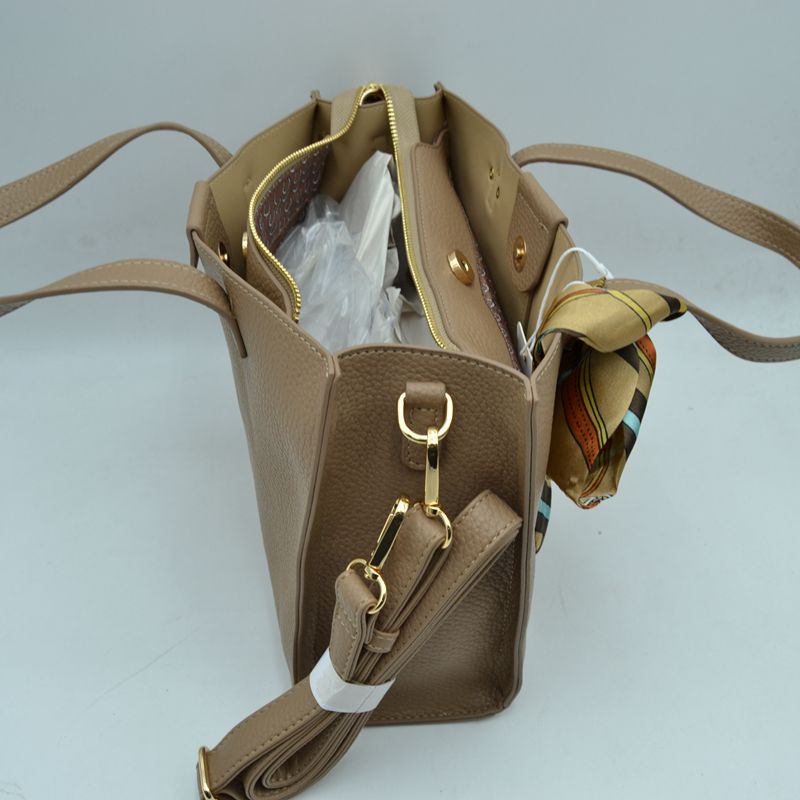 Pebbled Tote Bag with Dual Top Handles and Scarf Accent - Tote Bag