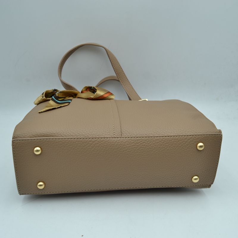 Pebbled Tote Bag with Dual Top Handles and Scarf Accent - Tote Bag