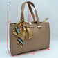 Pebbled Tote Bag with Dual Top Handles and Scarf Accent - Tote Bag