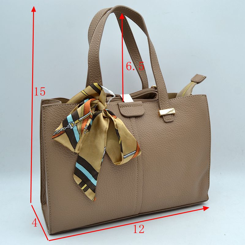 Pebbled Tote Bag with Dual Top Handles and Scarf Accent - Tote Bag