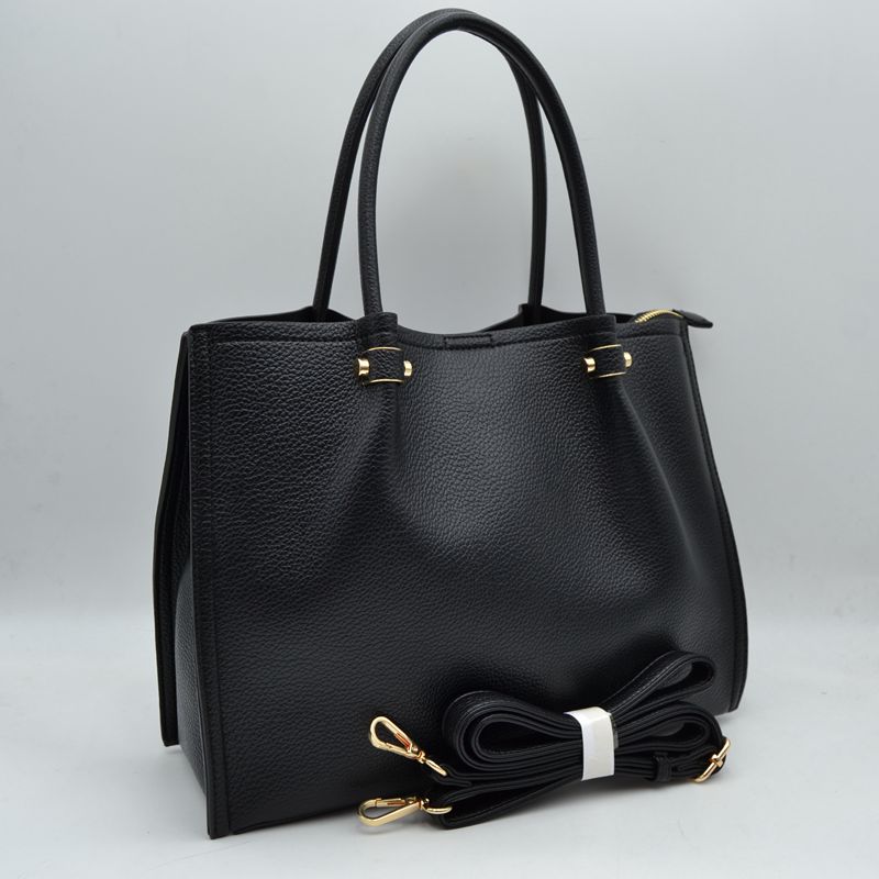 Premium Structured Satchel Bag with Detachable Shoulder Strap and Gold-Tone Hardware - Black - Satchel Bag