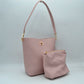 Pebbled Bucket Bag and Crossbody Pouch Set with Circular Lock Accent - Pink - Bucket Bag