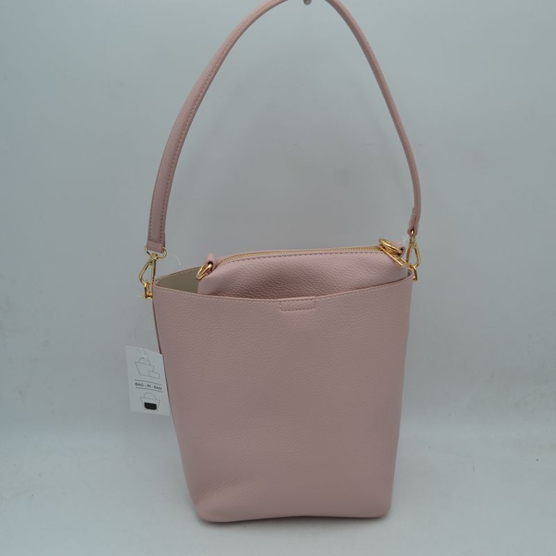 Pebbled Bucket Bag and Crossbody Pouch Set with Circular Lock Accent - Bucket Bag