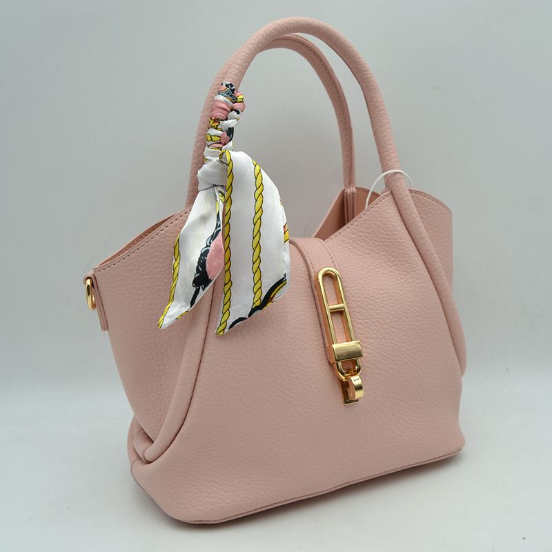 Pebbled Handbag with Scarfed Top Handles and Crossbody Strap - Hand Bag