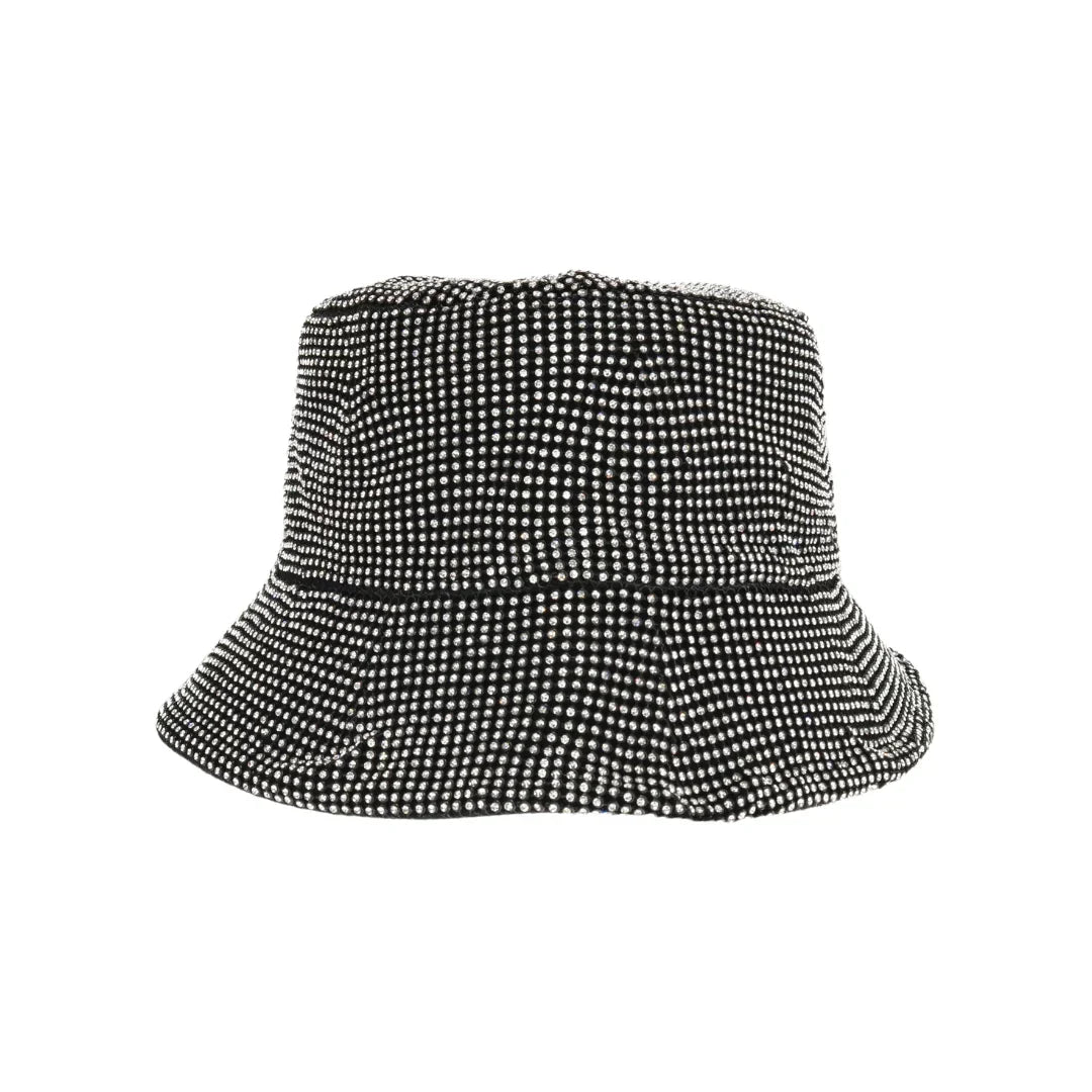 Black Allover Rhinestone C.C Bucket Hat offers a sophisticated blend of style and practicality. Adorned with shimmering rhinestones throughout, this hat delivers a striking visual appeal while maintaining the classic bucket shape for versatile wear. Featuring the signature C.C logo, it provides a polished finish suitable for fashion-forward individuals seeking both elegance and sun protection in one accessory. 