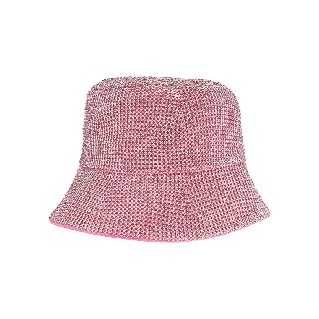 Hot PinkAllover Rhinestone C.C Bucket Hat offers a sophisticated blend of style and practicality. Adorned with shimmering rhinestones throughout, this hat delivers a striking visual appeal while maintaining the classic bucket shape for versatile wear. Featuring the signature C.C logo, it provides a polished finish suitable for fashion-forward individuals seeking both elegance and sun protection in one accessory. 