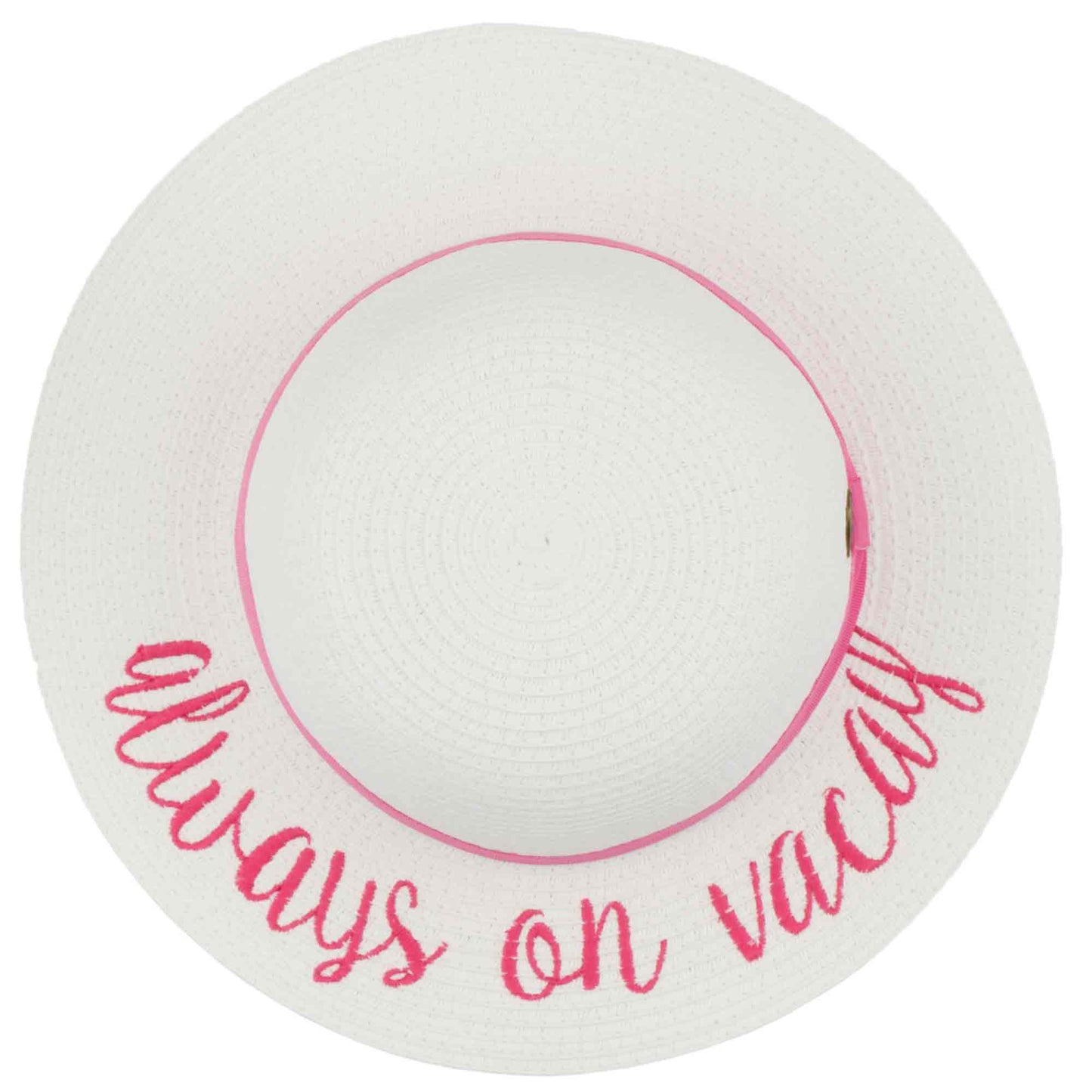 C.C Embroidered Brim Kids Straw Hat 100% Paper Straw Adjustable Strap