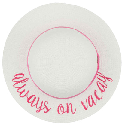 C.C Embroidered Brim Kids Straw Hat 100% Paper Straw Adjustable Strap