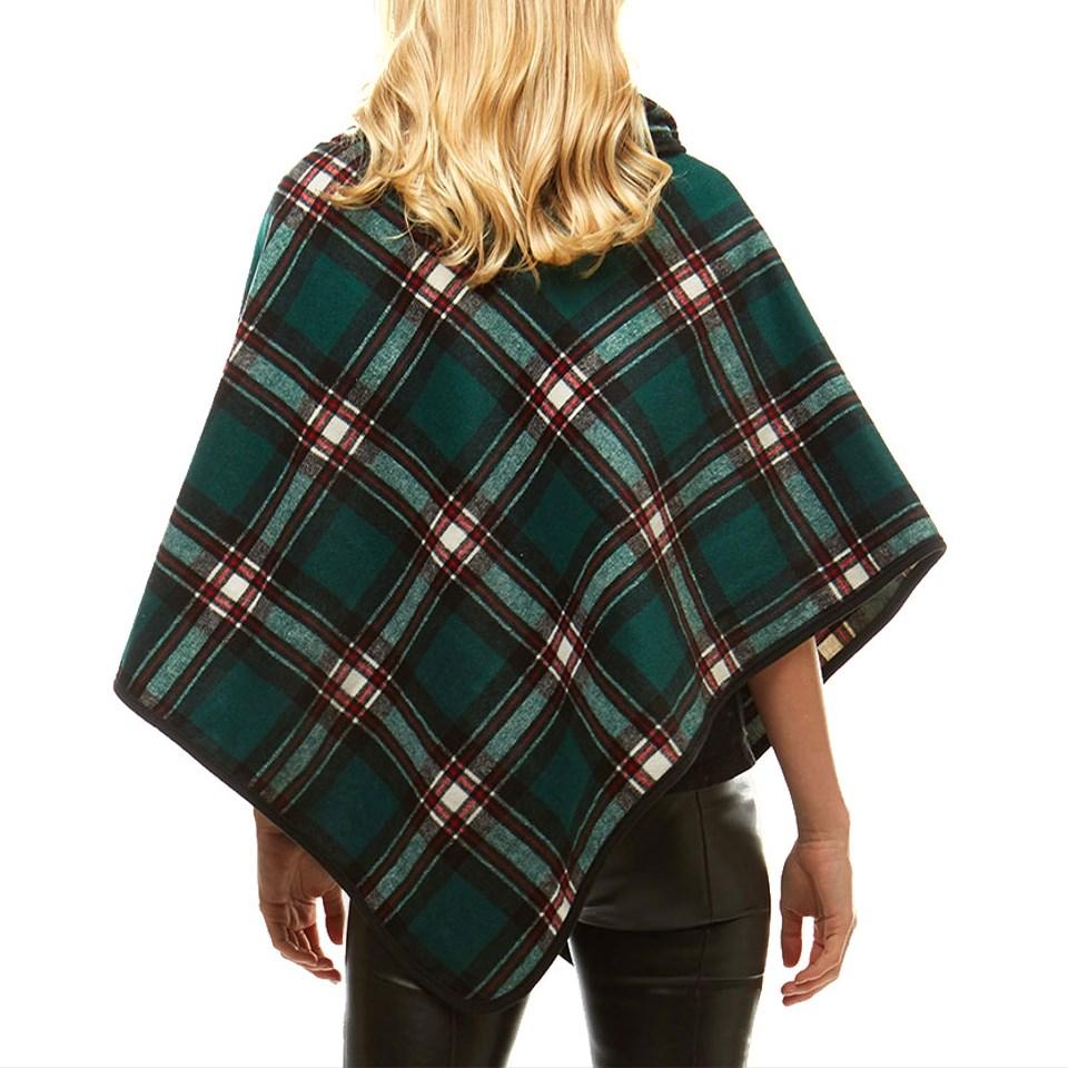 Green Tartan Plaid Poncho Tartan Plaid High Neck Buttons Poncho Tartan Plaid Ruana High Neck Poncho Tartan Buffalo Plaid Poncho Shawl Wrap Perfect Birthday Gift & Holiday Gift!