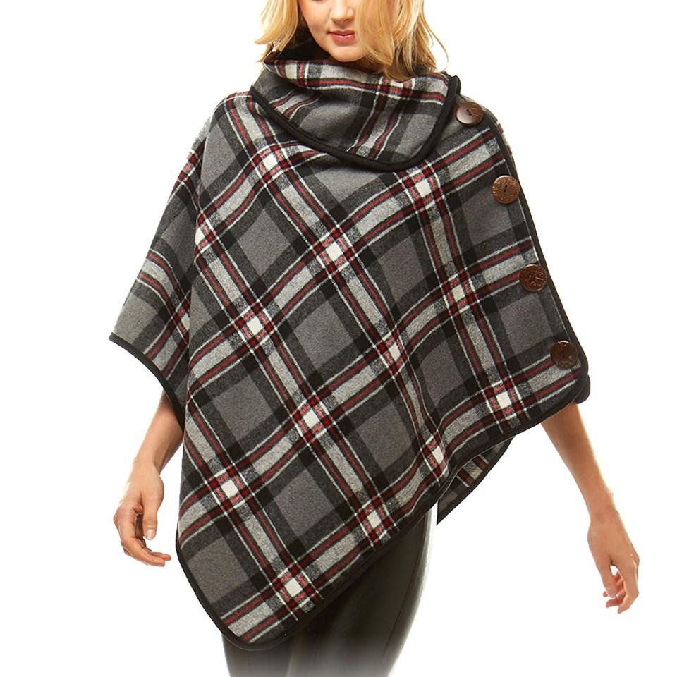 Black Tartan Plaid Poncho Tartan Plaid High Neck Buttons Poncho Tartan Plaid Ruana High Neck Poncho Tartan Buffalo Plaid Poncho Shawl Wrap Perfect Birthday Gift & Holiday Gift!