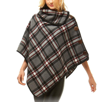 Black Tartan Plaid Poncho Tartan Plaid High Neck Buttons Poncho Tartan Plaid Ruana High Neck Poncho Tartan Buffalo Plaid Poncho Shawl Wrap Perfect Birthday Gift & Holiday Gift!
