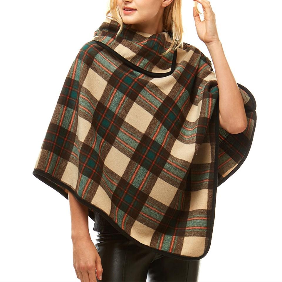 Brown Tartan Plaid Poncho Tartan Plaid High Neck Buttons Poncho Tartan Plaid Ruana High Neck Poncho Tartan Buffalo Plaid Poncho Shawl Wrap Perfect Birthday Gift & Holiday Gift!