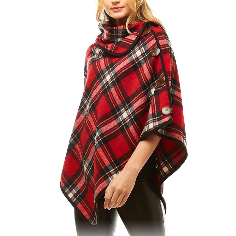 Red Tartan Plaid Poncho Tartan Plaid High Neck Buttons Poncho Tartan Plaid Ruana High Neck Poncho Tartan Buffalo Plaid Poncho Shawl Wrap Perfect Birthday Gift & Holiday Gift!