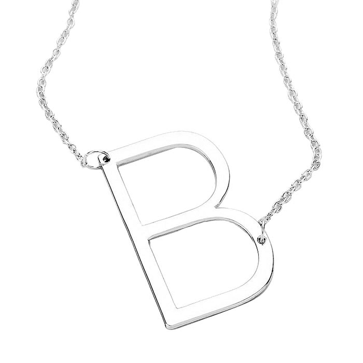Silver B Monogram Metal Pendant Necklace. Beautifully crafted design adds a gorgeous glow to any outfit. Jewelry that fits your lifestyle! Perfect Birthday Gift, Anniversary Gift, Mother's Day Gift, Anniversary Gift, Graduation Gift, Prom Jewelry, Just Because Gift, Thank you Gift.
