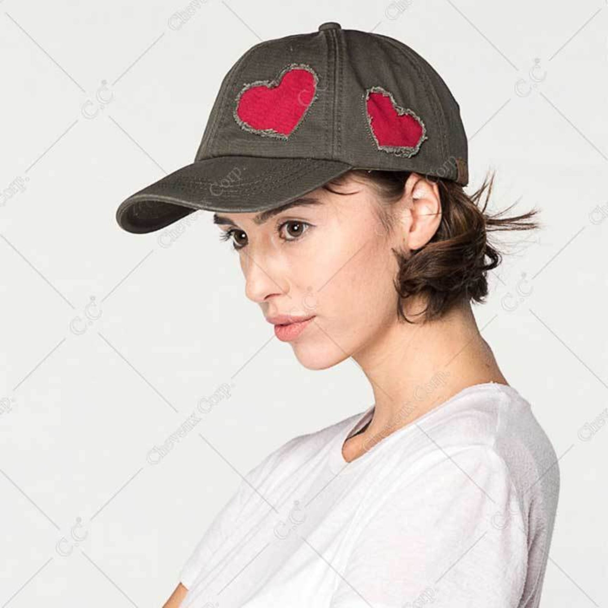 C.C Cotton Baseball Cap With Heart Pattern 100% Cotton - Baseball Caps
