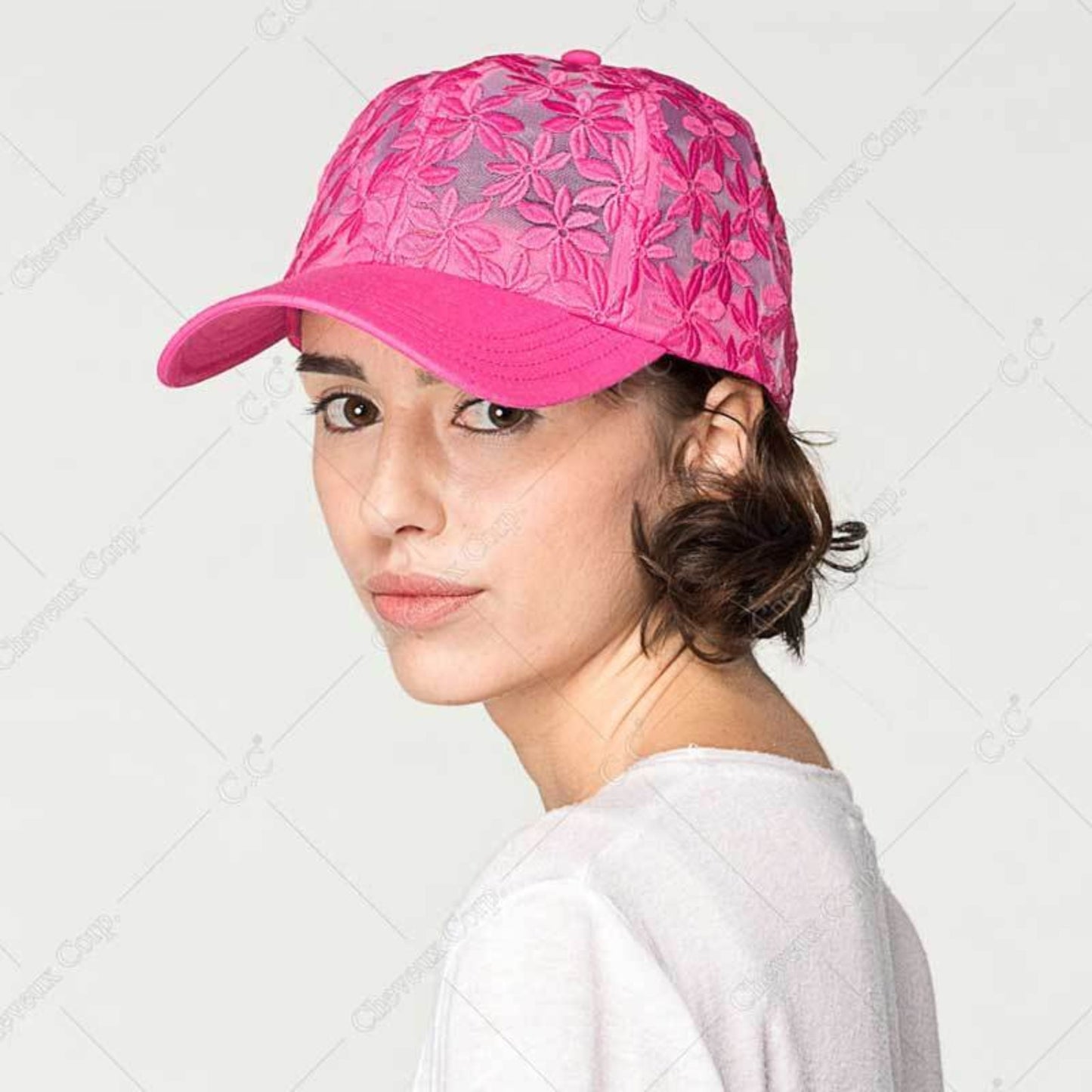 C.C Cotton Lace With Solid Brim Baseball Cap 90% Cotton 10% Polyester